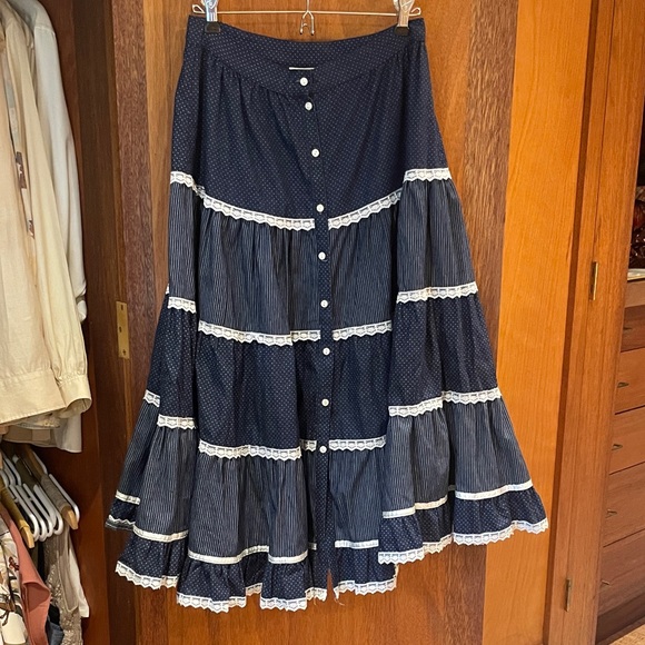 Gunne Sax Jessica’s Gunnies Vintage 70s Tiered Skirt Blue...